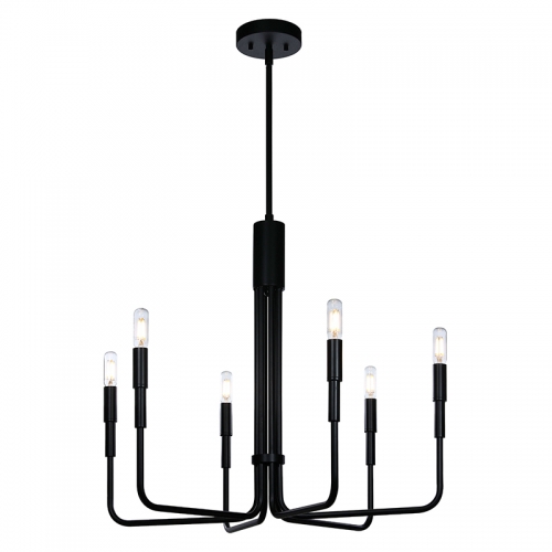 Black Chandelier, Modern 6 Light Chandelier with Bare Bulb Design, Adjustable Pendant Lighting for Living & Dining Room XB-C1213-6-MBK-1