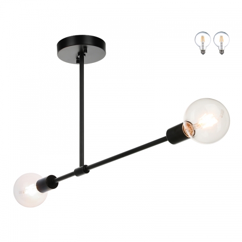 Semi Flush Light, 2 Light Semi Flush Mount Ceiling Light, Modern Sputnik Black Close to Ceiling with LED Bulb for Bedroom Living Room XB-SF1234-2-MBK-G30