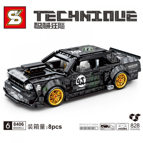 SY8406 828pcs Drift Master 1965 Ford Mustang Mechanical Rage MOC Building Block Toy Ship From China