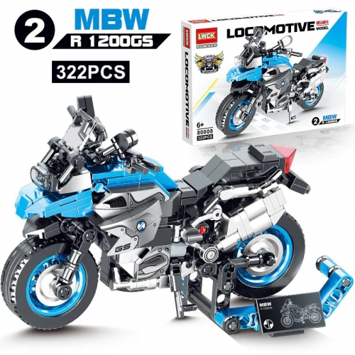 LWCK 80008-2 Technic MOC Racers BMW R 1200GS Motorcycle Model Building Blocks 322pcs Bricks Toys Ship from China.