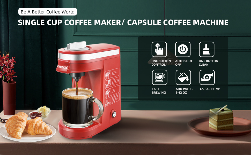 CHULUX Coffee Maker Machine,Single Cup Pod Coffee Brewer with