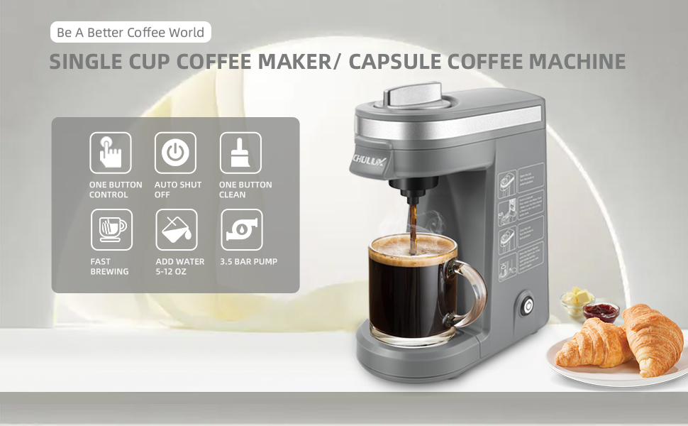 CHULUX Single Cup Coffee Maker Machine,12 Ounce Pod Coffee Brewer