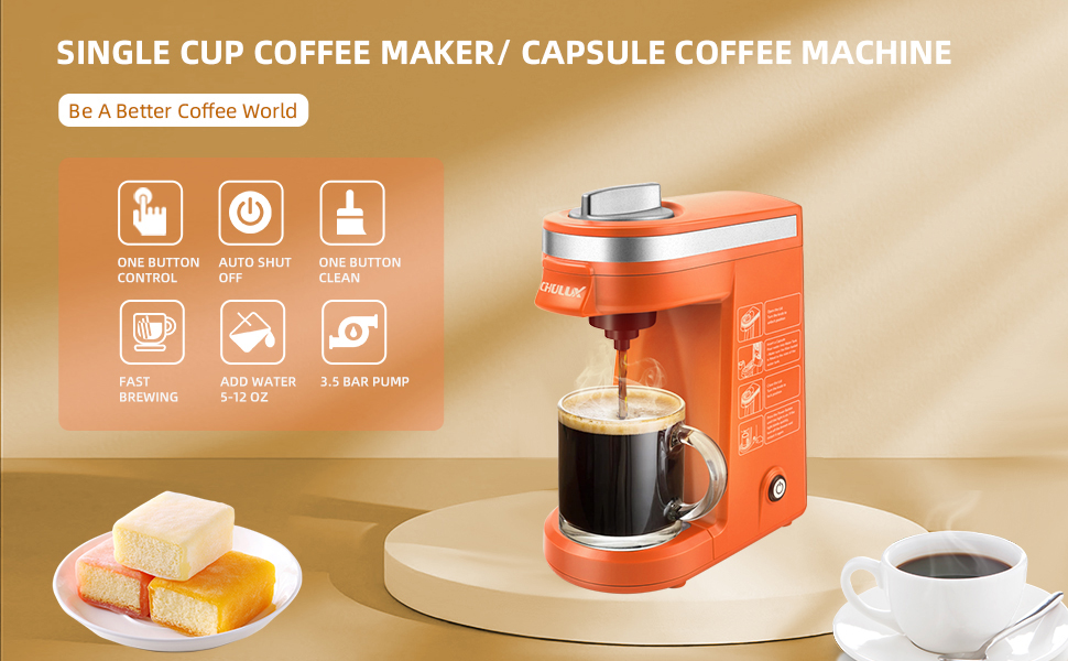 Chulux Single Serve Coffee Maker Brewer for Single Cup Capsule with 12 Ounce