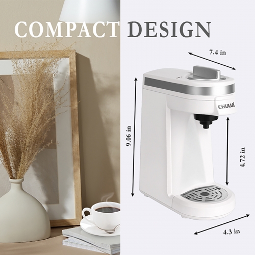 CHULUX Single Cup Coffee Maker Brewer,One Touch Function Compact Pod Mini Coffee  Machine with Reusable Coffee Filter Cup,White