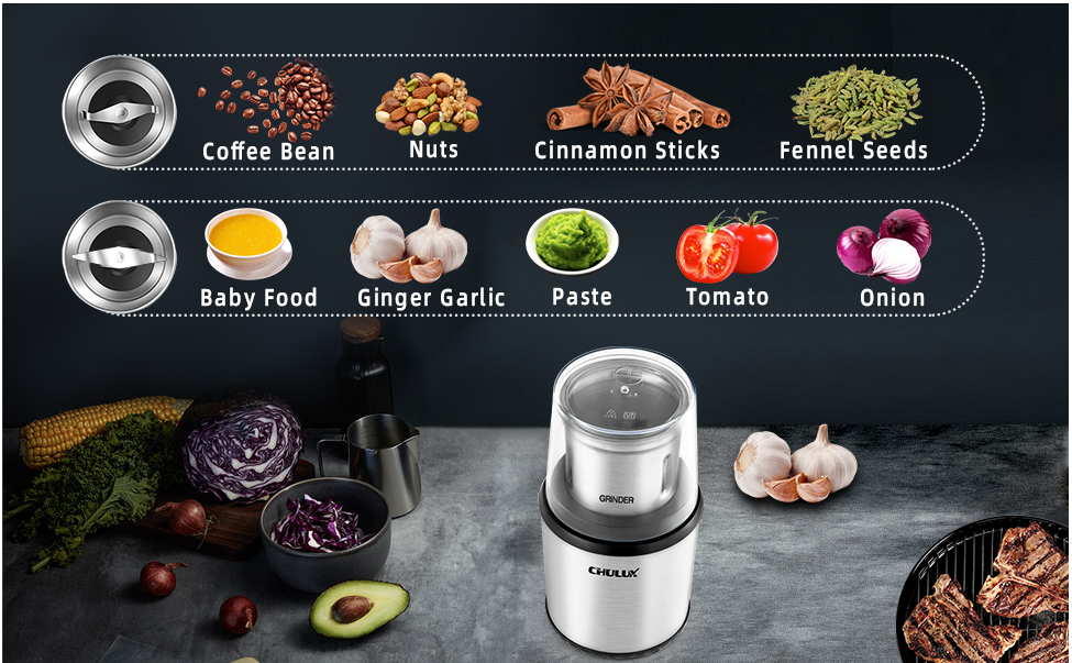 Electric Coffee Bean Grinder & Food Processor - Powerful Spice