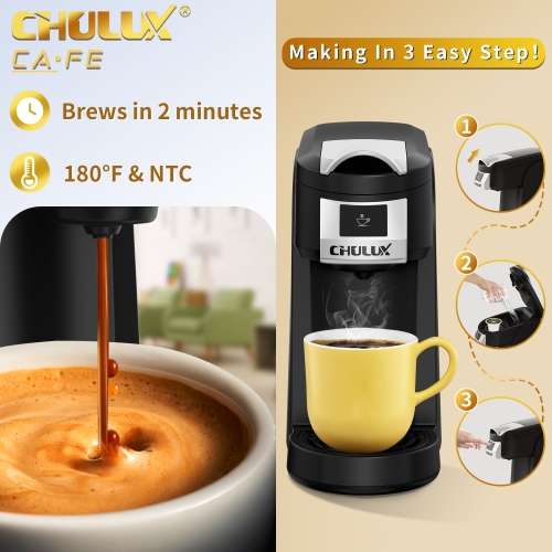 Single Serve Coffee Maker KCUP Pod Coffee Brewer, CHULUX Upgrade Single Cup  Coffee Machine Fast Brewing, All in One Simply Coffee Maker for K CUP Grou