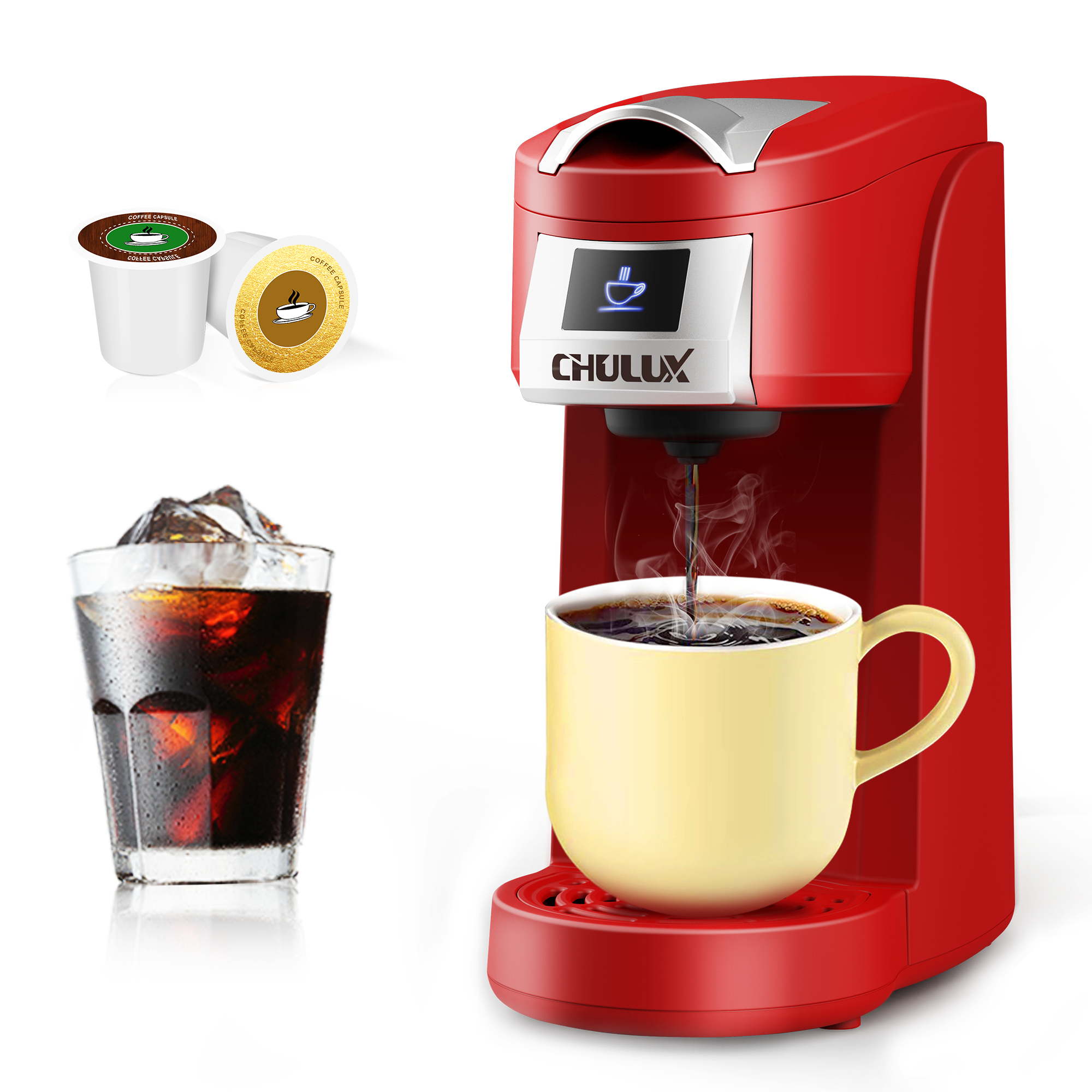 Dropship CHULUX Single Serve Coffee Maker Red KCUP Pod Coffee Brewer,  Upgrade Single Cup Coffee Machine