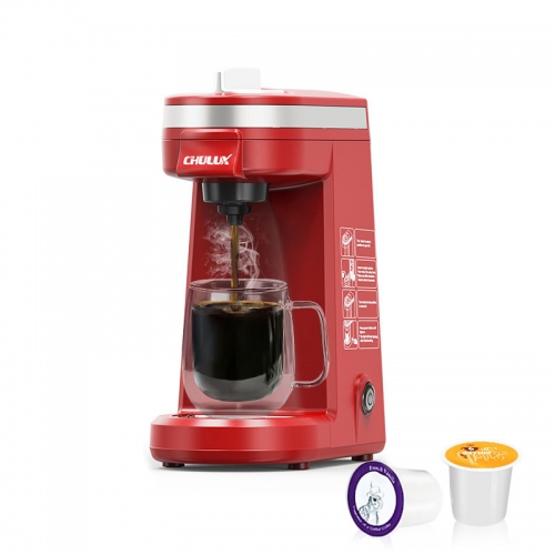 CHULUX Single Serve Coffee Maker for Cpausle and Coffee Ground, Single Cup  Coffee Machine, Auto Shut Off, Red