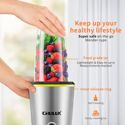 CHULUX 1000W High Speed Smoothie Blender, 32oz Capacity, Silver, Single  Serve, Safety Lock, Die-cast Aluminum Body, BPA Free Tritan Lids