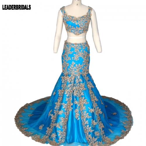 Vestidos De Novia Lace Wedding Dress Two Pieces Sleeveless Mermaid Turquoise Wine Gold Arabic Formal Crop Top Dress 2018 Dresses WZ04