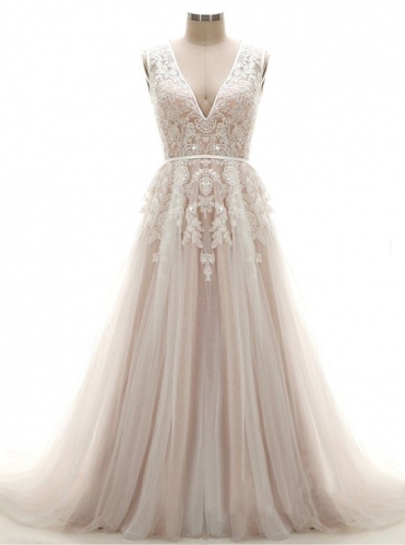 2018 Robe De Mariage Vintage Double Straps V-neck A-line Wedding Dress Bridal Gown WZ15