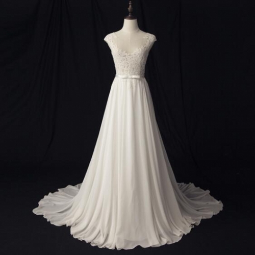2018 Robe De Mariage Vintage Lace Applique Bead Chiffon A-line Wedding Dress Bridal Gown WZ18