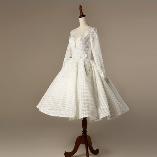 2018 Satin Flowers Lace Applique Short Style Wedding Dress Bridal Gown WZ26