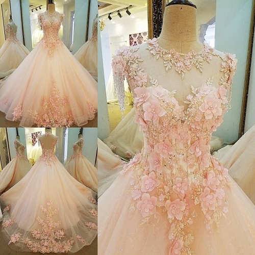 Custom Ball Gown Pink Blue Puffy Quinceanera Prom Dress B88