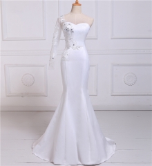 Heart Lace With Diamond Mermaid Wedding Dresses  One Sleeve Robe De Mariage  Vestido De Noiva WZM01