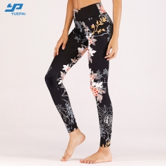 Black floral printing Yoga Pants