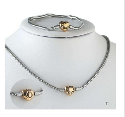 ZQ200618-S002-SR Stainless steel pandor*a necklace+bracelet-27.5