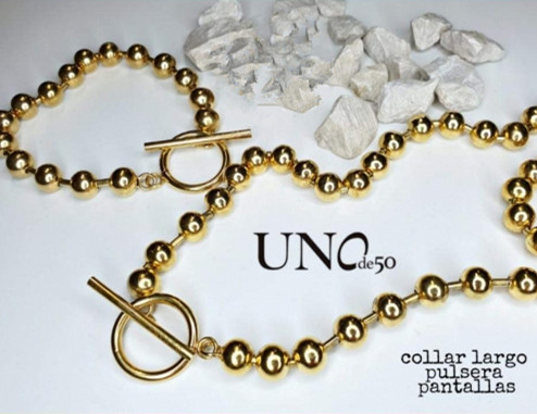 S200704-UNS0002-B- Gold Color Stainless steel UNO de 50 Bracelet+Necklace