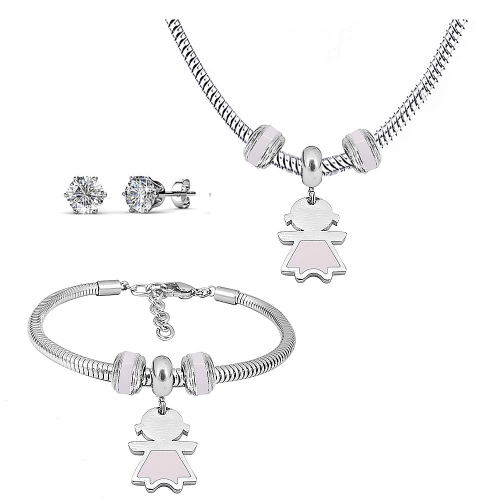 Stainless steel pandor*a necklace bracelet and earring set P200902-T36