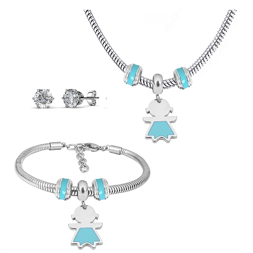 Stainless steel pandor*a necklace bracelet and earring set P200902-T37