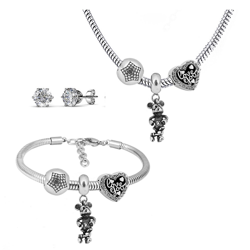 Stainless steel pandor*a necklace bracelet and earring set P200902-T100