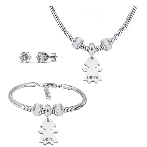 Stainless steel pandor*a necklace bracelet and earring set P200902-T54