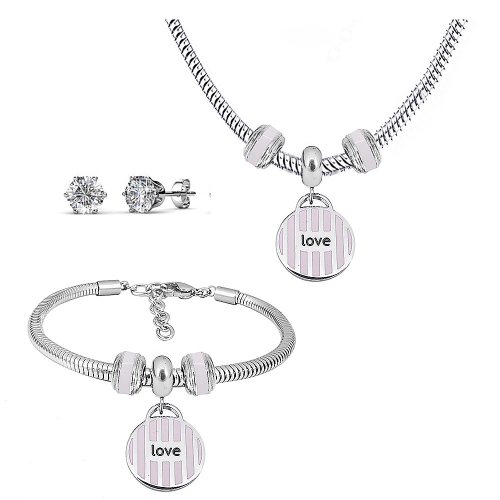 Stainless steel pandor*a necklace bracelet and earring set P200902-T42