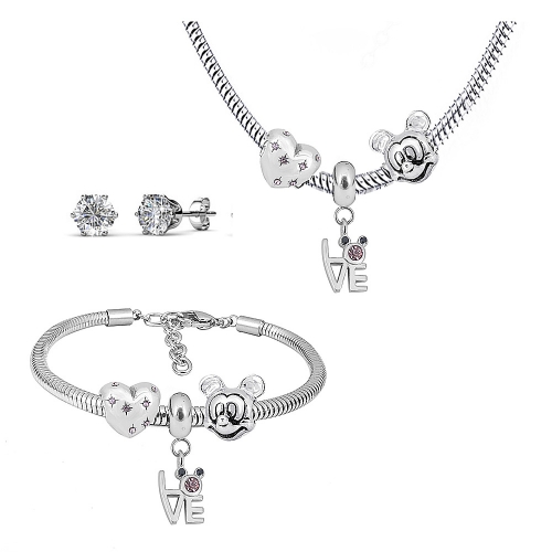 Stainless steel pandor*a necklace bracelet and earring set P200902-T87