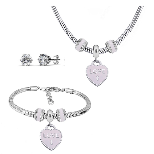 Stainless steel pandor*a necklace bracelet and earring set P200902-T40