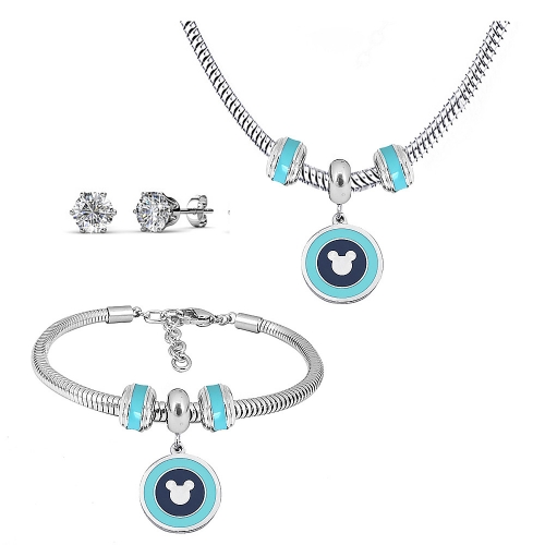 Stainless steel pandor*a necklace bracelet and earring set P200902-T1