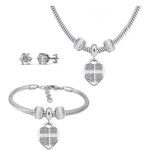 Stainless steel pandor*a necklace bracelet and earring set P200902-T27