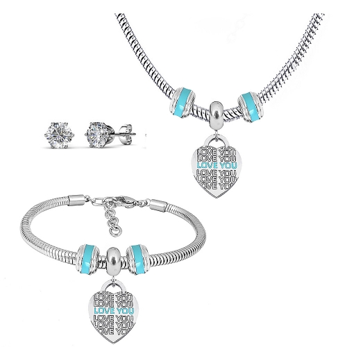 Stainless steel pandor*a necklace bracelet and earring set P200902-T25