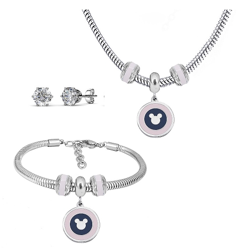 Stainless steel pandor*a necklace bracelet and earring set P200902-T2