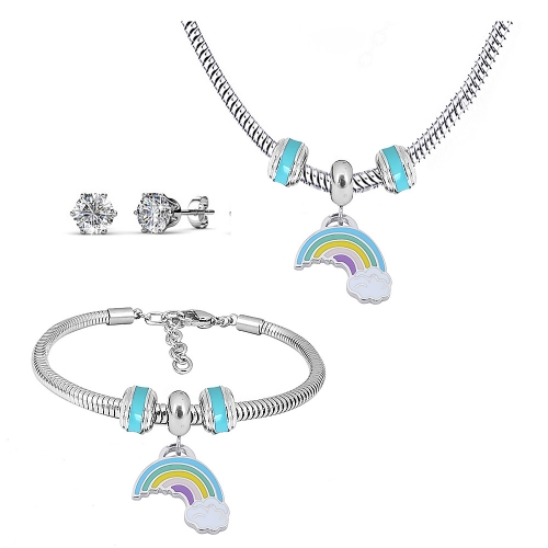 Stainless steel pandor*a necklace bracelet and earring set P200902-T11-19.5