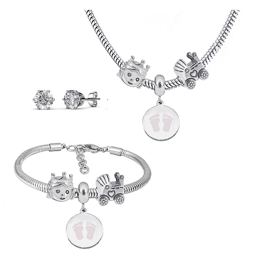 Stainless steel pandor*a necklace bracelet and earring set P200902-T84