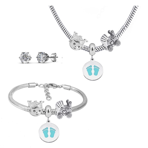 Stainless steel pandor*a necklace bracelet and earring set P200902-T86