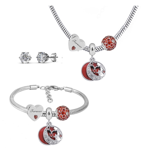 Stainless steel pandor*a necklace bracelet and earring set P200902-T95
