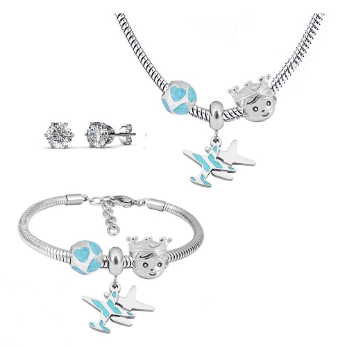 Stainless steel pandor*a necklace bracelet and earring set P200902-T80