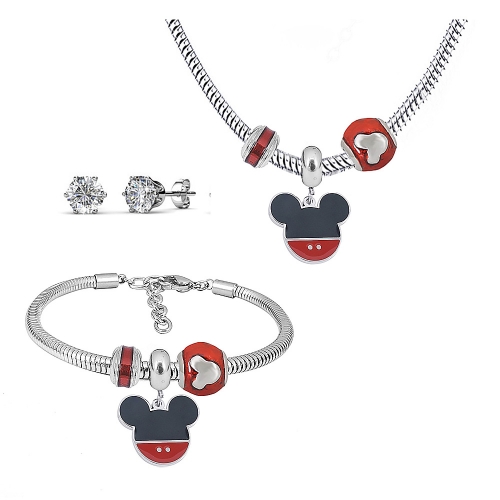 Stainless steel pandor*a necklace bracelet and earring set P200902-T81