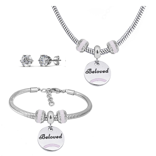 Stainless steel pandor*a necklace bracelet and earring set P200902-T32