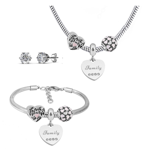 Stainless steel pandor*a necklace bracelet and earring setPS091-30F