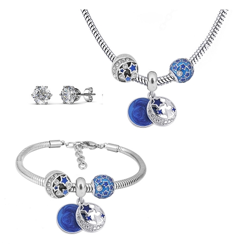Stainless steel pandor*a necklace bracelet and earring set P200902-T94