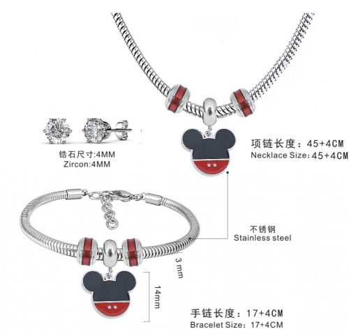 Stainless steel pandor*a necklace bracelet and earring set P200902-T7