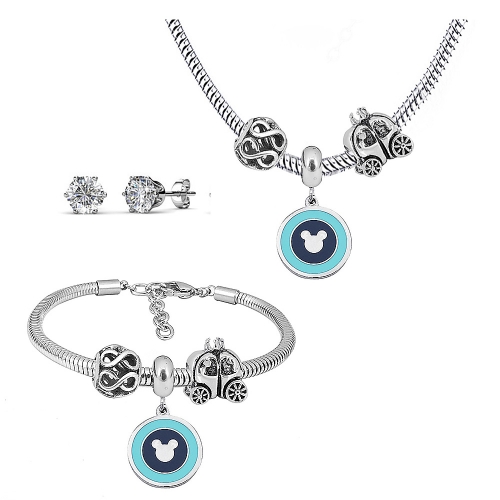 Stainless steel pandor*a necklace bracelet and earring set P200902-T83