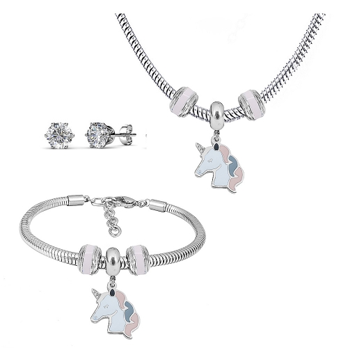 Stainless steel pandor*a necklace bracelet and earring set P200902-T72