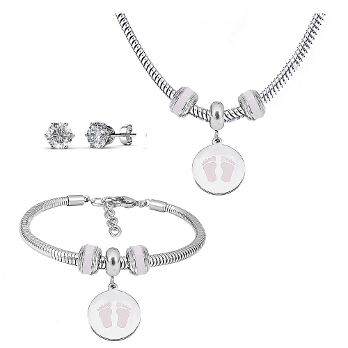 Stainless steel pandor*a necklace bracelet and earring set P200902-T30