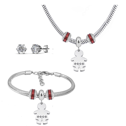 Stainless steel pandor*a necklace bracelet and earring set P200902-T59