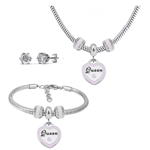 Stainless steel pandor*a necklace bracelet and earring set P200902-T19