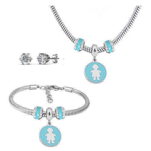 Stainless steel pandor*a necklace bracelet and earring set P200902-T8