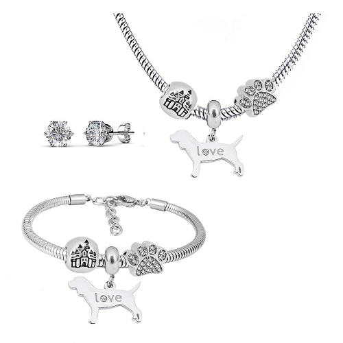 Stainless steel pandor*a necklace bracelet and earring set P200902-T91